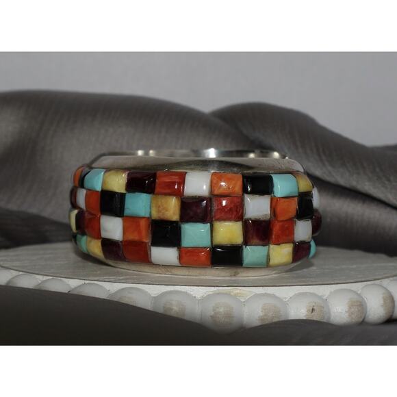 Navajo Ray Adakai 925 Multi-stone Cobblestone Mosaic Inaly Cuff 112.66G / 7.5in - Picture 3 of 9
